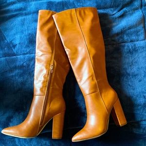 Cognac Tan Knee Length Heel Boots